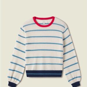 Trovata White and Blue Striped Sweater with Red Accents